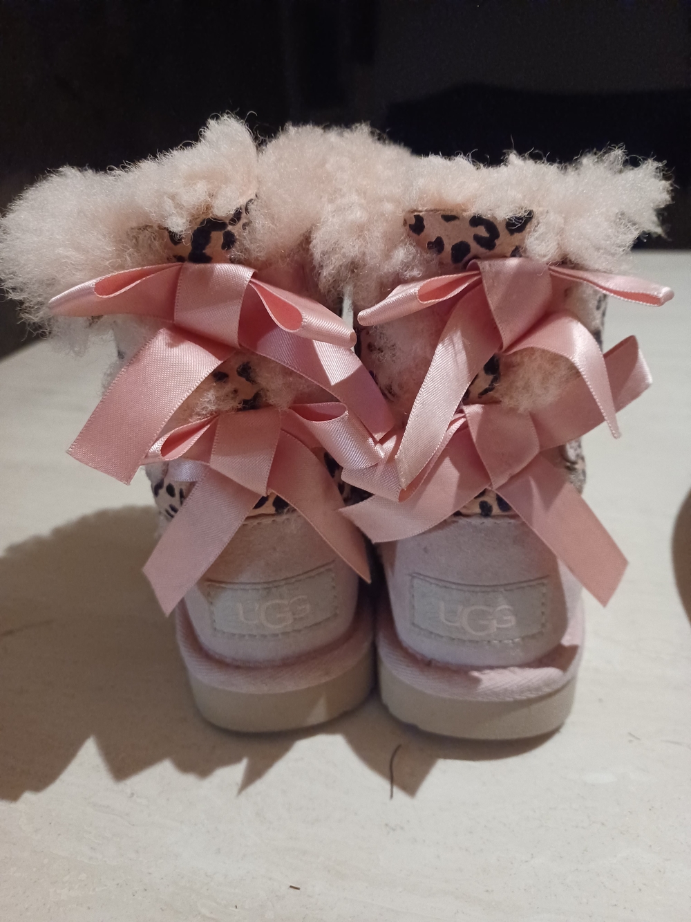 UGGS Kids Leopard Print Pink Faux-Fur Winter Boots--6 - Picture 6 of 7